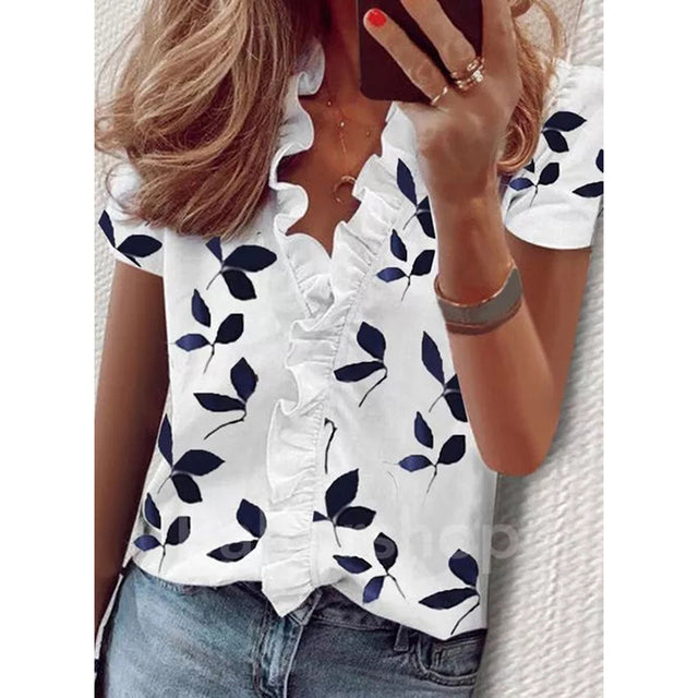 PlusSister 2022 Spring Autumn Elegant Ruffles Women Blouses Casual V Neck Long Sleeve Loose Female Tunic White Blouses For Women