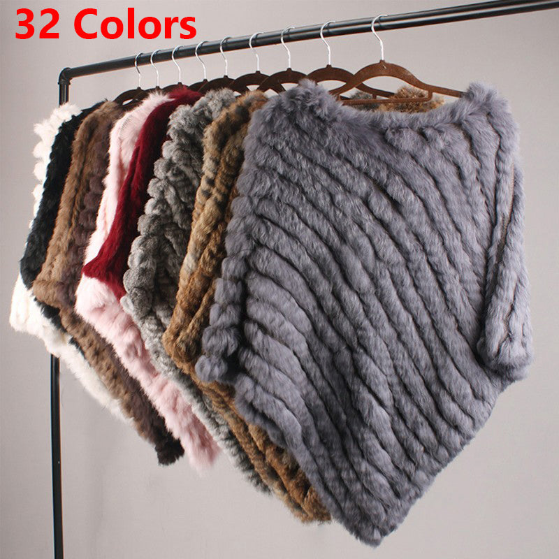 Real Rabbit Fur Knitted Natural Fur Poncho Vest Fashion Wrap Coat Shawl Lady Scarf Natural Fur Wedding Party Wholesale Cape