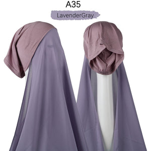 Muslim Women Heavy Chiffon Hijab Scarf With Bonnet  Instant Chiffon Hijabs Scarves With Caps Pinless Underscarf Headscarf