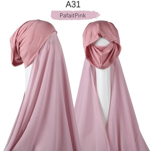 Instant Hijab With Cap Heavy Chiffon Jersey Hijab For Women Veil Muslim Fashion Islam Hijab Cap Scarf For Muslim Women Headscarf