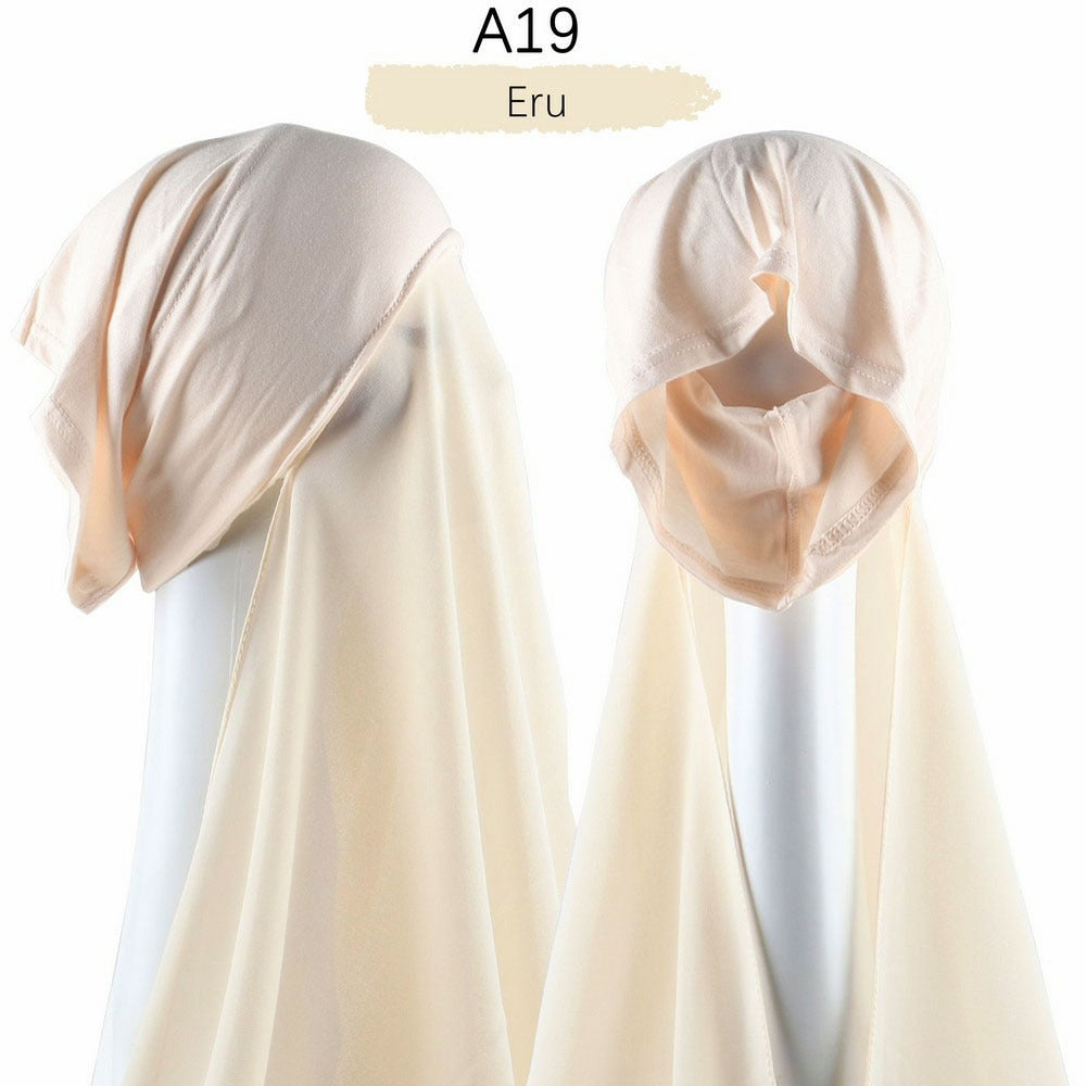 Muslim Women Heavy Chiffon Hijab Scarf With Bonnet  Instant Chiffon Hijabs Scarves With Caps Pinless Underscarf Headscarf