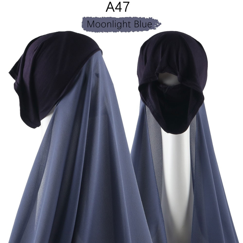 Muslim Women Heavy Chiffon Hijab Scarf With Bonnet  Instant Chiffon Hijabs Scarves With Caps Pinless Underscarf Headscarf