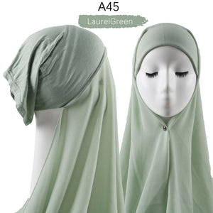 Muslim Women Heavy Chiffon Hijab Scarf With Bonnet  Instant Chiffon Hijabs Scarves With Caps Pinless Underscarf Headscarf