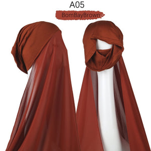 Muslim Women Heavy Chiffon Hijab Scarf With Bonnet  Instant Chiffon Hijabs Scarves With Caps Pinless Underscarf Headscarf