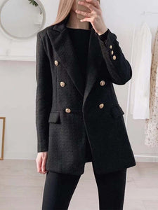 Klkxmyt ZBZA Blazer Women 2022 Fashion Metal Double Breasted Woollen Blazers Coat Vintage Long Sleeve Female Outerwear Chic Tops