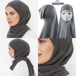 Muslim Women Heavy Chiffon Hijab Scarf With Bonnet  Instant Chiffon Hijabs Scarves With Caps Pinless Underscarf Headscarf