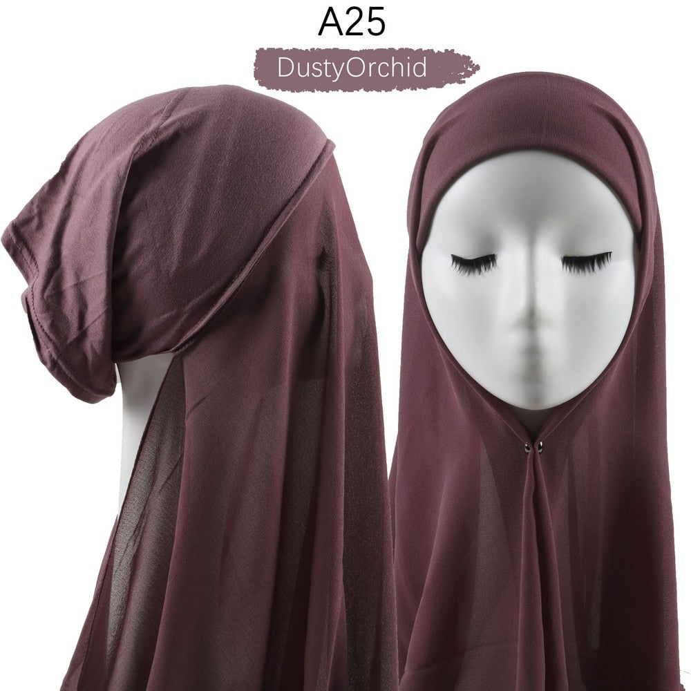 Muslim Women Heavy Chiffon Hijab Scarf With Bonnet  Instant Chiffon Hijabs Scarves With Caps Pinless Underscarf Headscarf