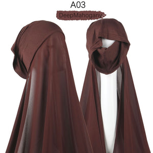 Muslim Women Heavy Chiffon Hijab Scarf With Bonnet  Instant Chiffon Hijabs Scarves With Caps Pinless Underscarf Headscarf