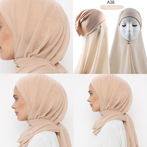 Instant Hijab With Cap Heavy Chiffon Jersey Hijab For Women Veil Muslim Fashion Islam Hijab Cap Scarf For Muslim Women Headscarf