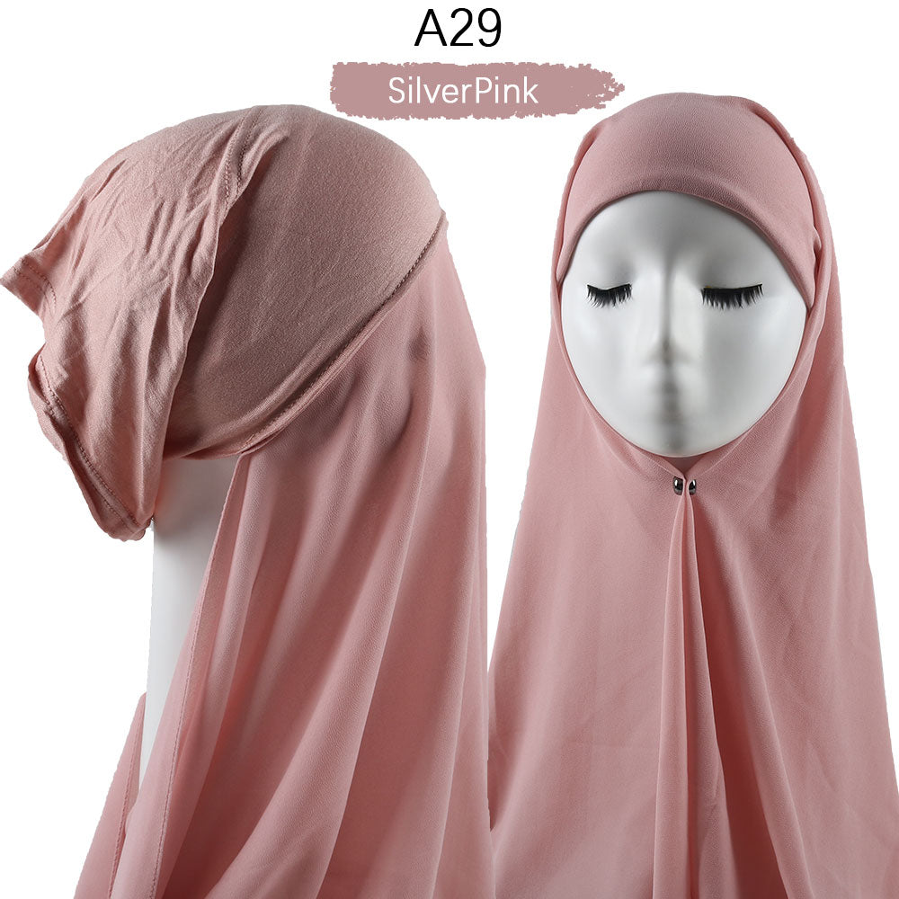 Muslim Women Heavy Chiffon Hijab Scarf With Bonnet  Instant Chiffon Hijabs Scarves With Caps Pinless Underscarf Headscarf