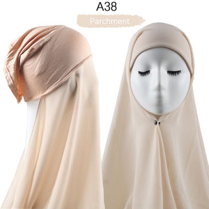 Muslim Women Heavy Chiffon Hijab Scarf With Bonnet  Instant Chiffon Hijabs Scarves With Caps Pinless Underscarf Headscarf