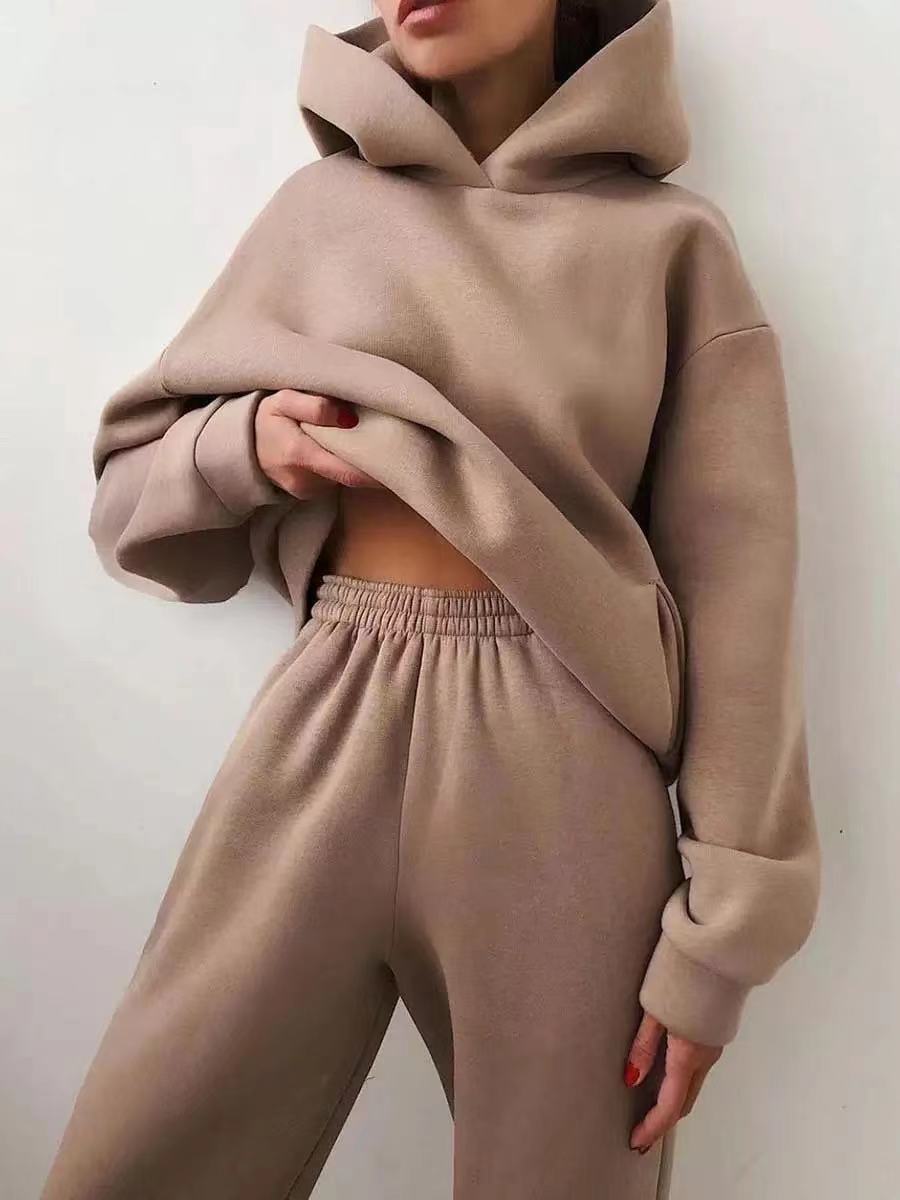 Winter Two Piece Sets Women Tracksuit Oversized Suit 2021 Autumn Trouser Suits Female Sweatshirt Solid Sports Hoodie Sportswear