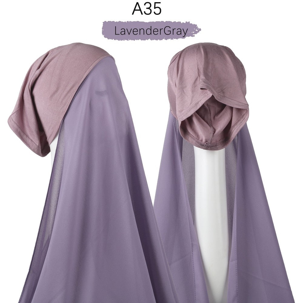 Instant Hijab With Cap Heavy Chiffon Jersey Hijab For Women Veil Muslim Fashion Islam Hijab Cap Scarf For Muslim Women Headscarf