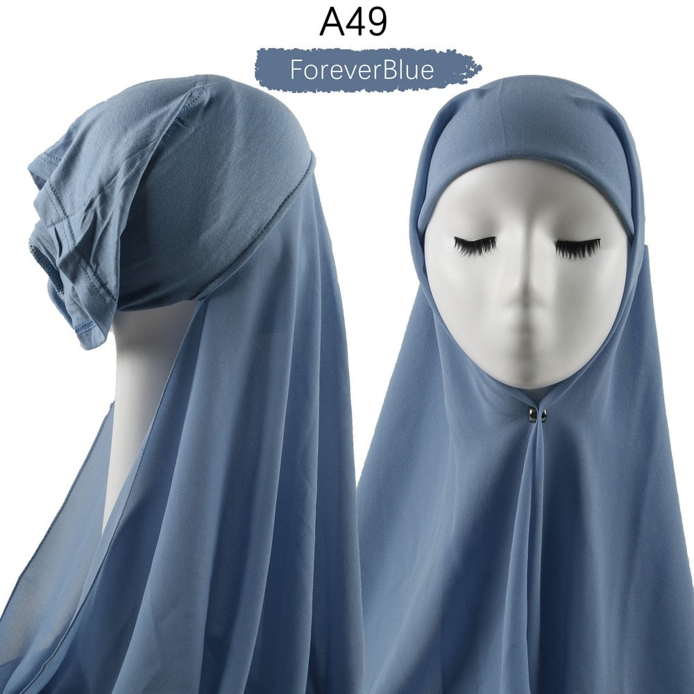 Muslim Women Heavy Chiffon Hijab Scarf With Bonnet  Instant Chiffon Hijabs Scarves With Caps Pinless Underscarf Headscarf