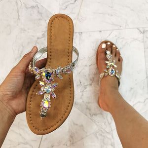 2022 New Sandals Women Gladiator Summer Shoes Diamond Buckle Fashion Female Sandal Roman Rhinestones Flat Woman&#39;s Casual Shoes