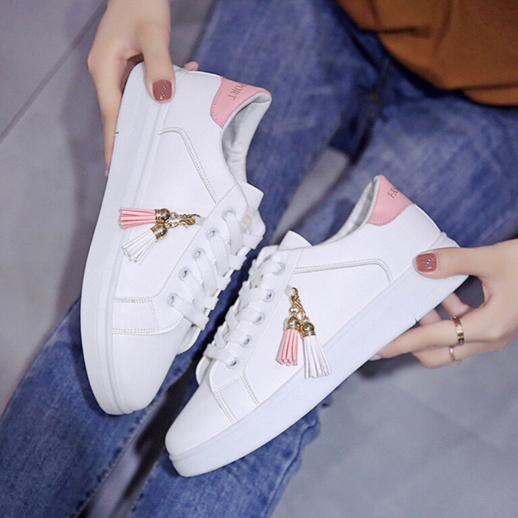 2022 New Spring Autumn Female Tennis Fashion White Shoes Woman&#39;s PU Leather Solid Color Casual Basketball Footwears Plus Size 40