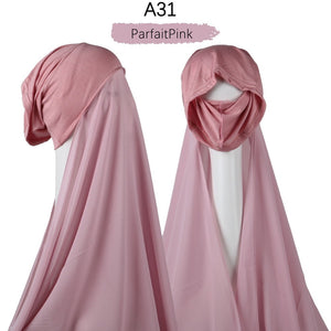 Muslim Women Heavy Chiffon Hijab Scarf With Bonnet  Instant Chiffon Hijabs Scarves With Caps Pinless Underscarf Headscarf