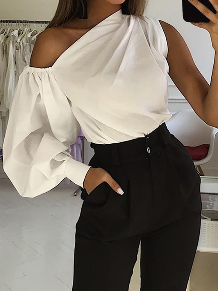 Celmia 2022 Summer Women Long Sleeve Shirt Sexy Off Shoulder Solid Tunic Fashion Blouse Casual Top Elegant Party Blusas Feminina