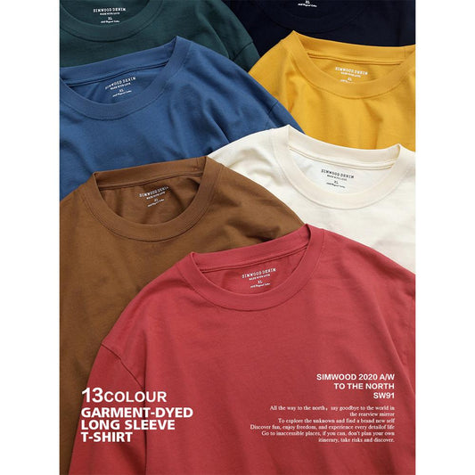 SIMWOOD 2022 Spring New Long Sleeve T Shirt Men Solid Color 100% Cotton O-neck Tops Plus Size High Quality T-shirt  SJ120967