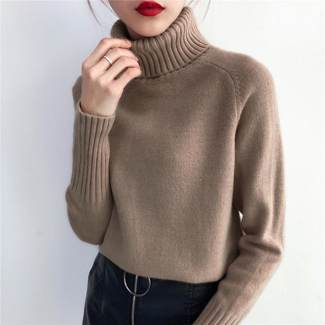 SURMIITRO Cashmere Knitted Sweater Women 2021 Autumn Winter Korean Turtleneck Long Sleeve Pullover Female Jumper Green Knitwear