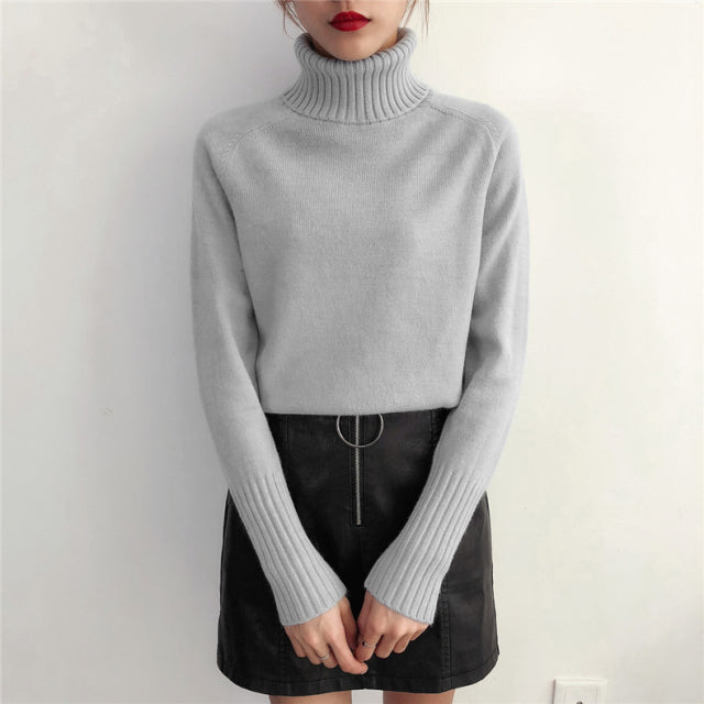 SURMIITRO Cashmere Knitted Sweater Women 2021 Autumn Winter Korean Turtleneck Long Sleeve Pullover Female Jumper Green Knitwear