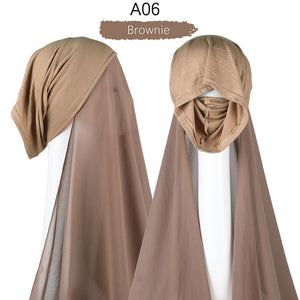 Muslim Women Heavy Chiffon Hijab Scarf With Bonnet  Instant Chiffon Hijabs Scarves With Caps Pinless Underscarf Headscarf