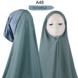 Muslim Women Heavy Chiffon Hijab Scarf With Bonnet  Instant Chiffon Hijabs Scarves With Caps Pinless Underscarf Headscarf