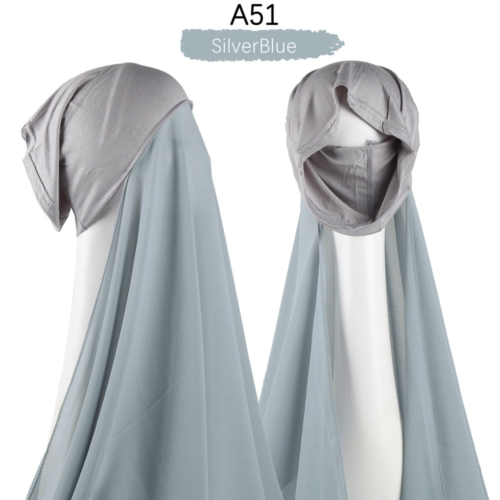 Muslim Women Heavy Chiffon Hijab Scarf With Bonnet  Instant Chiffon Hijabs Scarves With Caps Pinless Underscarf Headscarf