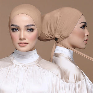 Muslim Women Inner Hijab Caps Stretch Adjustable Elastic Bonnet Tie Back Jersey Female Headwrap Turbante Mujer