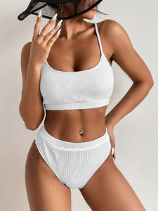 INGAGA High Waist Bikini Swimwear Women Swimsuit 2022 New Push Up Biquini Ribbed Bathing Suit Women Sexy High Cut Bikinis Set