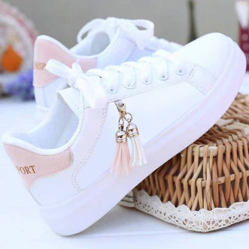 2022 New Spring Autumn Female Tennis Fashion White Shoes Woman&#39;s PU Leather Solid Color Casual Basketball Footwears Plus Size 40