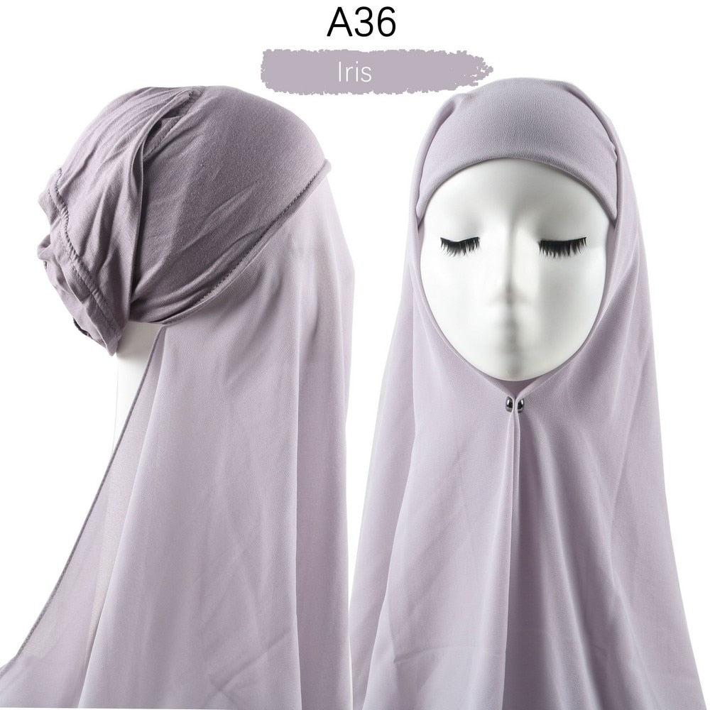 Muslim Women Heavy Chiffon Hijab Scarf With Bonnet  Instant Chiffon Hijabs Scarves With Caps Pinless Underscarf Headscarf