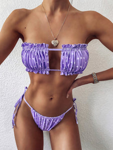 Sexy Bikini 2022 Pleated Bandeau Swimsuit Female Swimwear Women Mini Thong Bikini Set Bather Swimming Beachwear for Bathing Suit