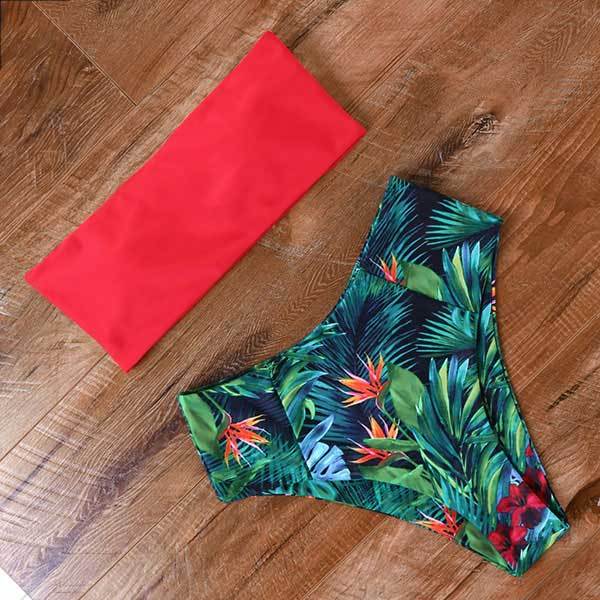 Sexy Floral Bikini Set 2022 Swimsuit Mujer High Waist Bathing Suit Black Swimwear Women Push-Up Leaf Bandeau Brazilian Biquini