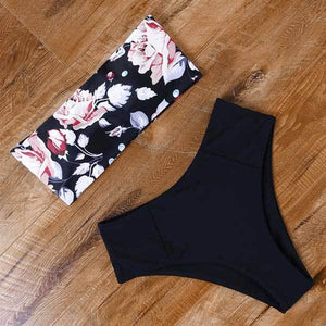 Sexy Floral Bikini Set 2022 Swimsuit Mujer High Waist Bathing Suit Black Swimwear Women Push-Up Leaf Bandeau Brazilian Biquini