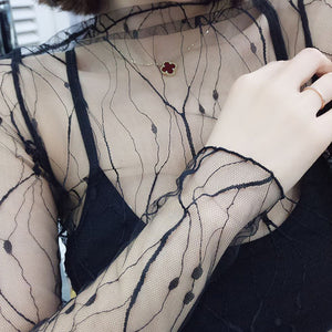 Sexy Mesh Transparent Blouses Tops Clothing Unlined Upper Garment Long Sleeve Net Build Korean Fashion Jacket ds50