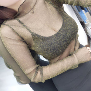 Sexy Mesh Transparent Blouses Tops Clothing Unlined Upper Garment Long Sleeve Net Build Korean Fashion Jacket ds50