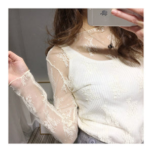 Sexy Mesh Transparent Blouses Tops Clothing Unlined Upper Garment Long Sleeve Net Build Korean Fashion Jacket ds50