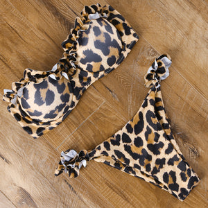 Sexy Women Bikini Brazilian Swimsuit Push-up Bra Bikini Set Two Piece Swim Suit Swimwear Low-waisted Beachwear Leopard Bathing