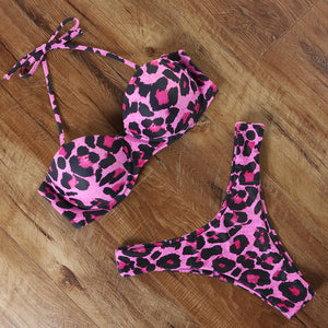 Sexy Women Bikini Brazilian Swimsuit Push-up Bra Bikini Set Two Piece Swim Suit Swimwear Low-waisted Beachwear Leopard Bathing