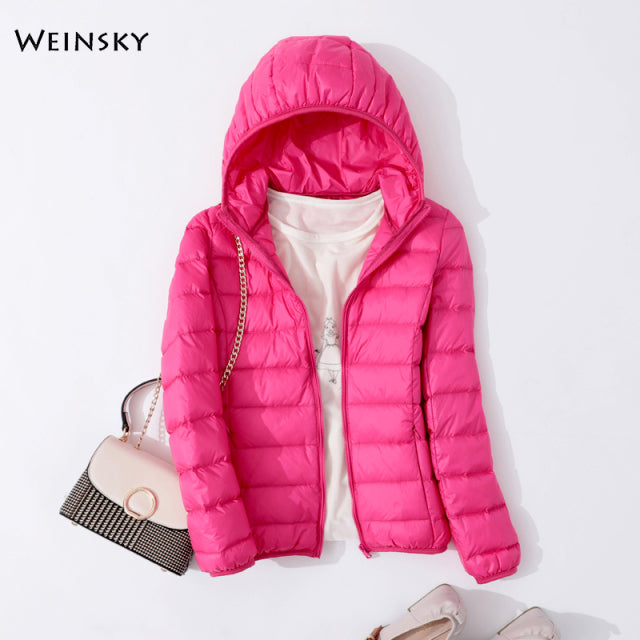 Spring Autumn Women Ultralight Thin Down Jacket White Duck Down Hooded Jackets Warm Winter Coat Parka Female Portable Outwear