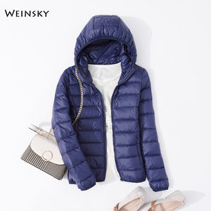 Spring Autumn Women Ultralight Thin Down Jacket White Duck Down Hooded Jackets Warm Winter Coat Parka Female Portable Outwear