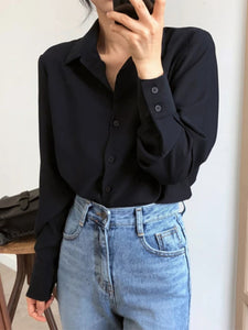 Summer New Arrival Women Solid Black Chiffon Blouse Long Sleeve Casual Shirt Women&#39;s Korean BF Style Chic Tops Feminina Blusa T0