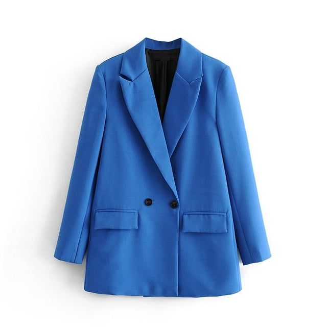 Tangada Women Khaki Blazer Coat Vintage Notched Collar Pocket 2022 Fashion Female Casual Chic Tops DA02