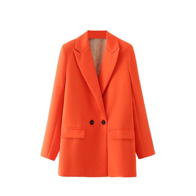 Tangada Women Khaki Blazer Coat Vintage Notched Collar Pocket 2022 Fashion Female Casual Chic Tops DA02