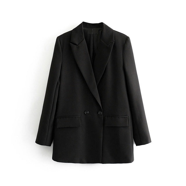 Tangada Women Khaki Blazer Coat Vintage Notched Collar Pocket 2022 Fashion Female Casual Chic Tops DA02