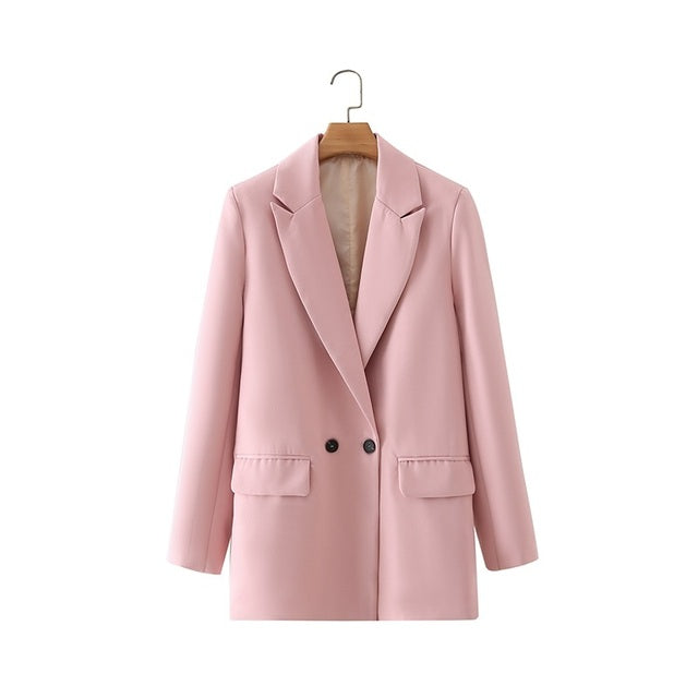 Tangada Women Khaki Blazer Coat Vintage Notched Collar Pocket 2022 Fashion Female Casual Chic Tops DA02