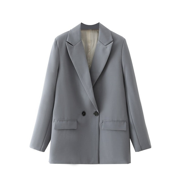 Tangada Women Khaki Blazer Coat Vintage Notched Collar Pocket 2022 Fashion Female Casual Chic Tops DA02
