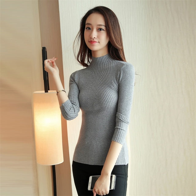 Turtleneck Sweater Women Fashion 2022 Spring Stretch Tops Women 14 Color Knit Pullovers Long Sleeve Basic Jumper Knitted Sweater
