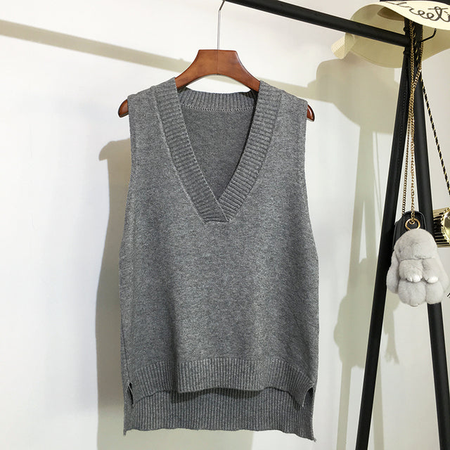 V-neck knitted vest women&#39;s sweater autumn and winter new Korean loose wild sweater vest sleeveless sweater